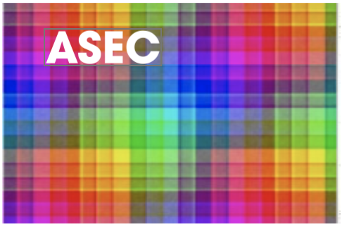 White ASEC logo sample on colour background